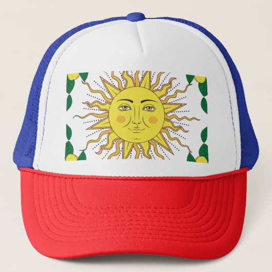 Tropische citroenvruchten, Sun Face. Trucker Pet (Voorkant)