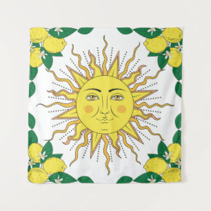Tropische citroenvruchten, Sun Face. Wandkleed