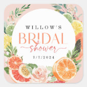 Tropische Citrus Bruiloft Cadeautje Kaarssticker Vierkante Sticker (Voorkant)