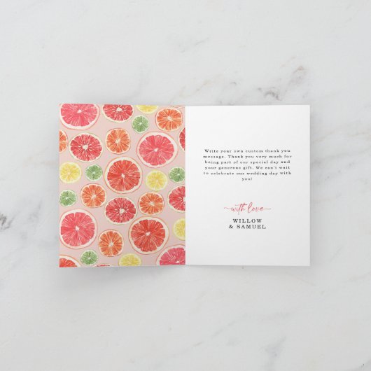 Tropische Citrus Bruiloft Feest Dankkaart Bedankkaart (Binnen)