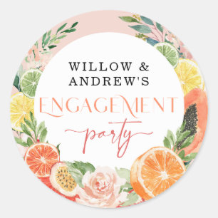 Tropische Citrus Bruiloft Feest Favor Ronde Sticker