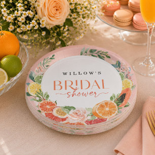 Tropische Citrus Bruiloftsfeest Favorietenbord Papieren Bordje