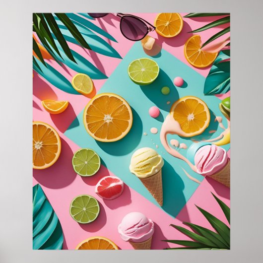 Tropische citrus- en strandesthetiek muurkunst poster (Voorkant)