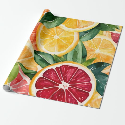 Tropische citrus Oranje fruitschijfjes Cadeaupapier (Uitgerold)