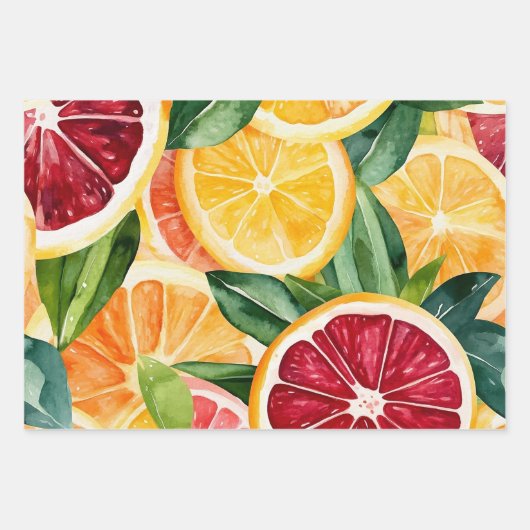 Tropische citrus Oranje fruitschijfjes Inpakpapier Vel (Voorkant 2)