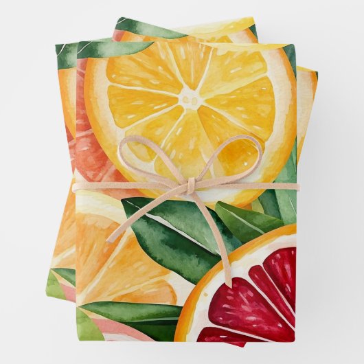 Tropische citrus Oranje fruitschijfjes Inpakpapier Vel (In situ)