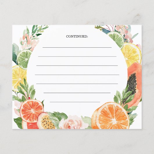 Tropische Citrus Vrijgezellenfeest Recept Kaart (Achterkant)