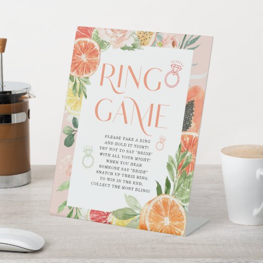 Tropische Citrus Vrijgezellenfeest Ring spel teken Reclamebord Met Voetstuk (Insitu)