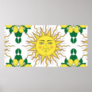 Tropische citrusvruchten met lijst en bloemen poster