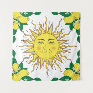 Tropische citrusvruchten met lijst en bloemen wandkleed