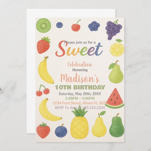 Tropische citrusvruchten verjaardagsuitnodiging kaart (Voorkant / Achterkant)