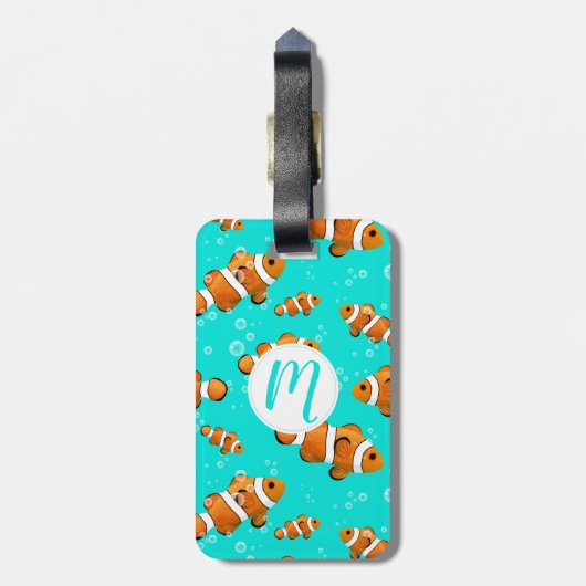 Tropische Clownfish & Bubbles Patroon Bagagelabel (Achterkant verticaal)