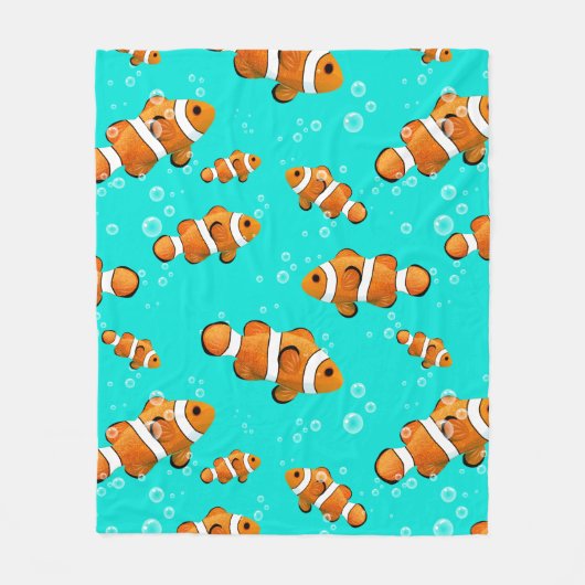 Tropische Clownfish & Bubbles Patroon Fleece Deken (Voorkant)