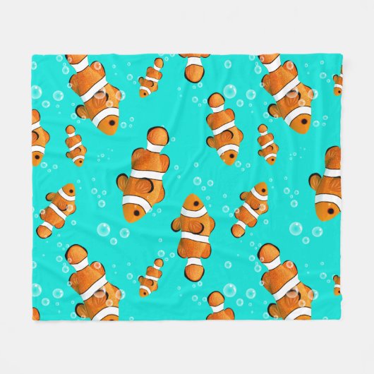 Tropische Clownfish & Bubbles Patroon Fleece Deken (Voorkant (Horizontaal))