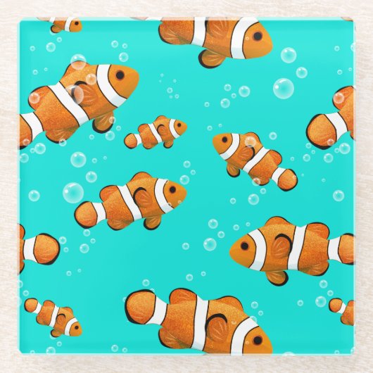 Tropische Clownfish & Bubbles Patroon Glazen Onderzetter (Voorkant)