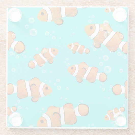 Tropische Clownfish & Bubbles Patroon Glazen Onderzetter (Achterkant)