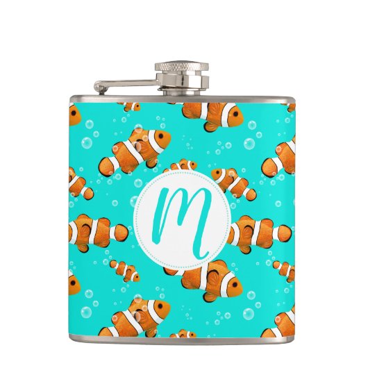 Tropische Clownfish & Bubbles Patroon Heupfles (Voorkant)