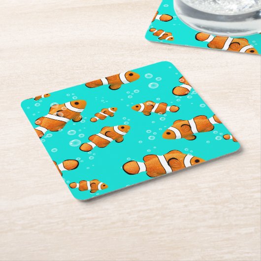 Tropische Clownfish & Bubbles Patroon Kartonnen Onderzetters (Schuin)