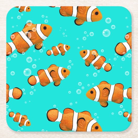 Tropische Clownfish & Bubbles Patroon Kartonnen Onderzetters (Voorkant)