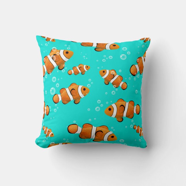 Tropische Clownfish & Bubbles Patroon Kussen (Voorkant)