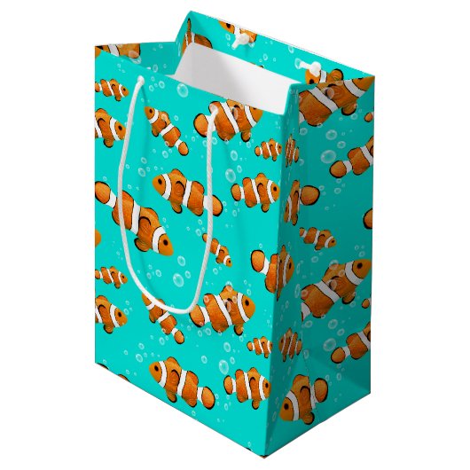 Tropische Clownfish & Bubbles Patroon Medium Cadeauzakje (Voorkant Gekanteld)