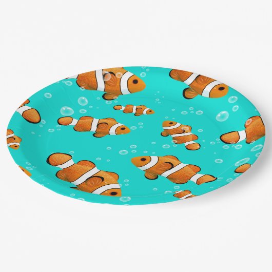 Tropische Clownfish & Bubbles Patroon Papieren Bordje (Gekanteld)