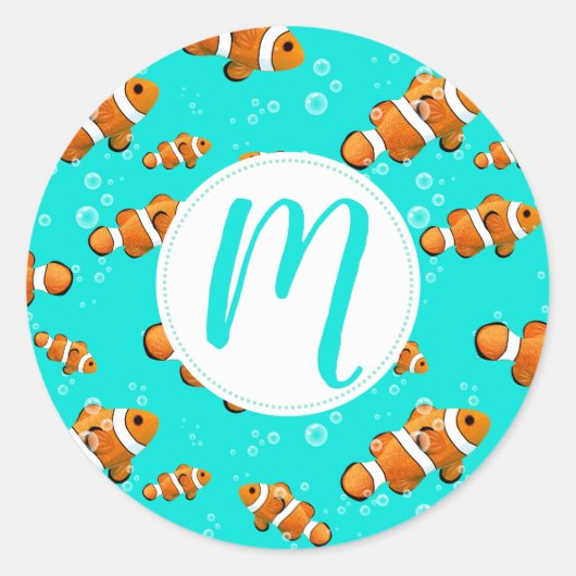 Tropische Clownfish & Bubbles Patroon Ronde Sticker (Voorkant)