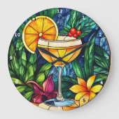 Tropische Cocktail Elegance" - Glas in lood Grote Klok (Voorkant)