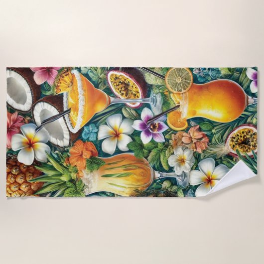 Tropische cocktail en bloemen ontwerp strandlaken (Voorkant)