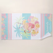 Tropische Cocktail en Flamingo Monogram Naam Strandlaken (Voorkant)