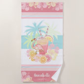 Tropische cocktail Flamingo Monogram Strandlaken (Voorkant)
