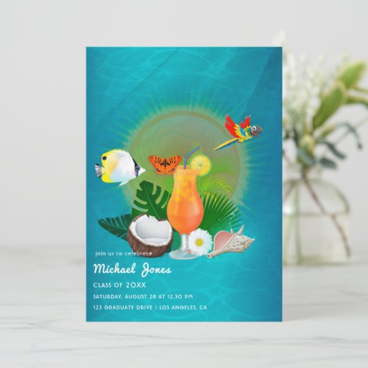 Tropische cocktail Graduation Party Kaart (Staand voorkant)