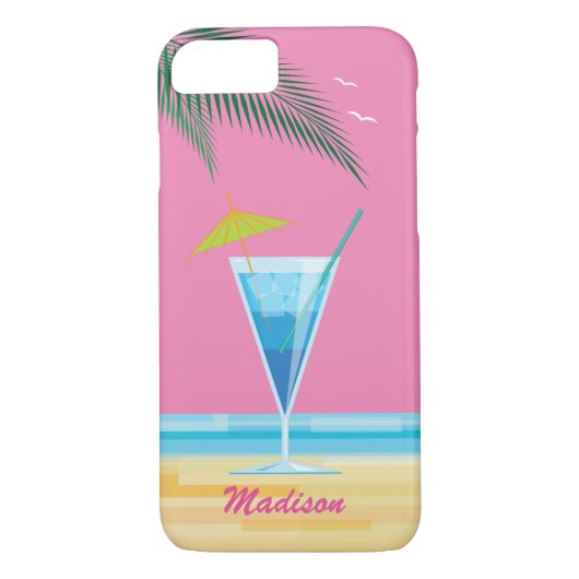 Tropische cocktail & roze Sky iPhone 7 Hoesje (Achterkant)