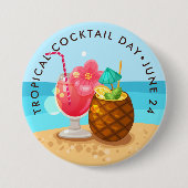 Tropische Cocktails Day, ananas, hibiscus Ronde Button 7,6 Cm (Voorkant)