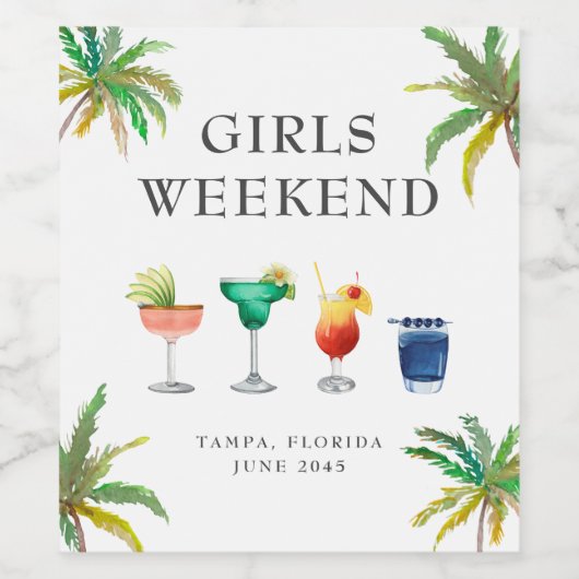 Tropische Cocktails Meidenavond  Wijn Etiket (Enkel label)