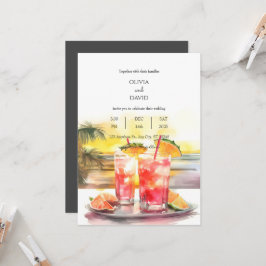 Tropische cocktails oceaan zonsondergang scène bru kaart