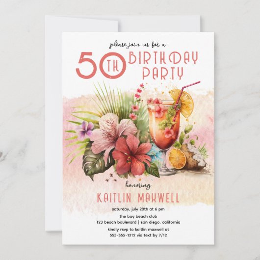 Tropische cocktails op het strand 50ste verjaardag kaart (Voorkant)