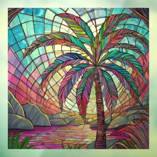 Tropische Coco palm Glas in lood kunst Raamsticker (Vel 3)