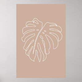 Tropische contourtekening. Monstera leaf Poster