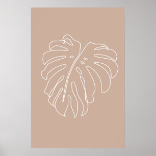 Tropische contourtekening. Monstera leaf Poster