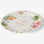 Tropische Coquette Seashells Bows Palm Tree Weddin Papieren Bordje (Gekanteld)