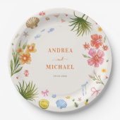 Tropische Coquette Seashells Bows Palm Tree Weddin Papieren Bordje (Voorkant)