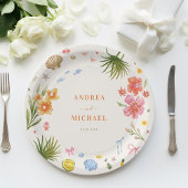 Tropische Coquette Seashells Bows Palm Tree Weddin Papieren Bordje