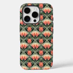 Tropische Coral Green Protea Patroon iPhone Case