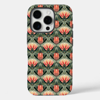 Tropische Coral Green Protea Patroon iPhone Case
