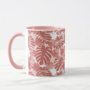 Tropische Coral Monstera Palm Leaves Patroon Mok