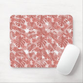 Tropische Coral Monstera Palm Leaves Patroon Muismat (Met muis)