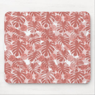 Tropische Coral Monstera Palm Leaves Patroon Muismat