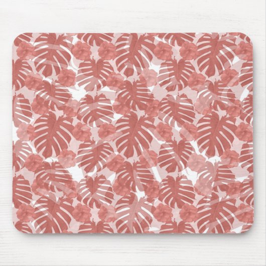 Tropische Coral Monstera Palm Leaves Patroon Muismat (Voorkant)