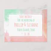 Tropische Coral Neo Munt Waterverf sparen de Datum Aankondigingskaart (Voorkant)